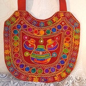 Ethnic Boho Red colourful art purse 5845